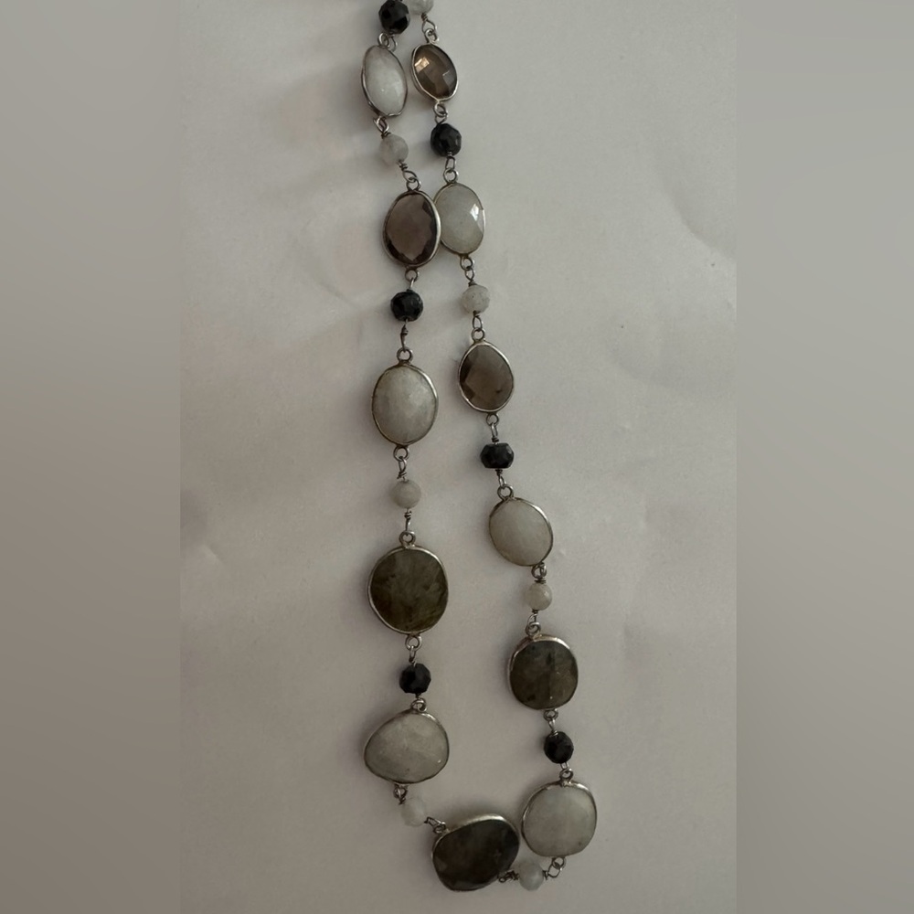 Candela Sterling Moonstone & Labradorite Station Necklace - Picture 3 of 7